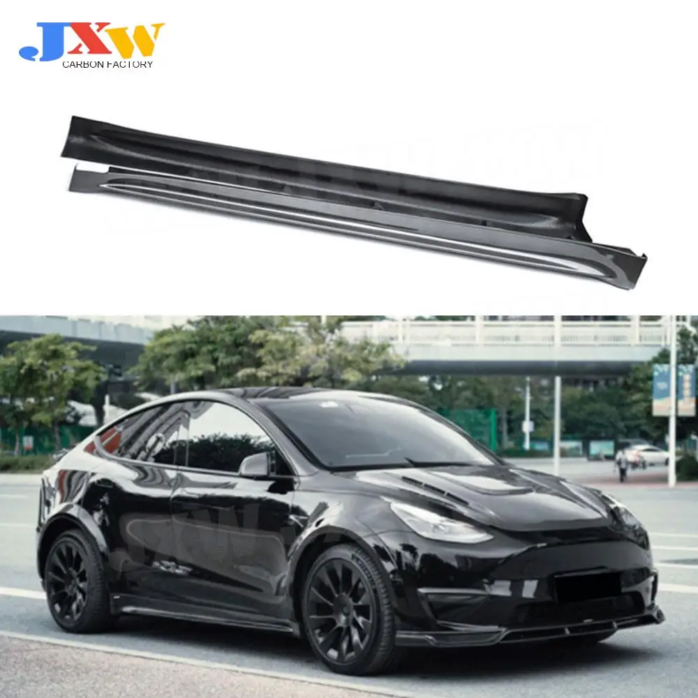 

Carbon Fiber Side Skirt Bumper Apron Extension For Tesla Model Y FRP Black Side Skirts Rocker Panel Lip Splitter