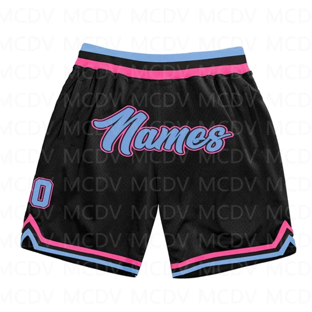 Custom Black Light Blue-Pink Authentic Throwback Basketball Shorts  3D All Over Printed Men\'s Shorts Quick Drying Beach Shorts