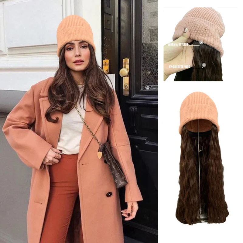 شعر مستعار مجعد طويل من ويلاي للإناث ، قبعة محبوكة ، غير مرئية ، قابلة للفصل ، اصطناعية ، موديلات ، للخريف والشتاء