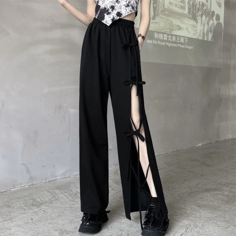 Asymmetrical Pants Women Bandage Design Pure Daily Streetwear Personality Summer Trousers Harajuku Ladies Casual Chic All-match