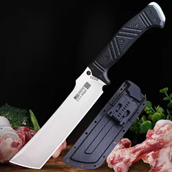 WPKOPYA USA (Frosted) DC53 steel 14-inch kitchen meat chopping knife + sheath, multi-purpose chef's knife, chopping knife