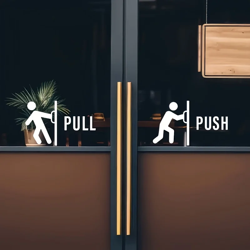

2Pcs Funny Push Pull Glass Door Sticker Set, Waterproof Shop Decor Decal