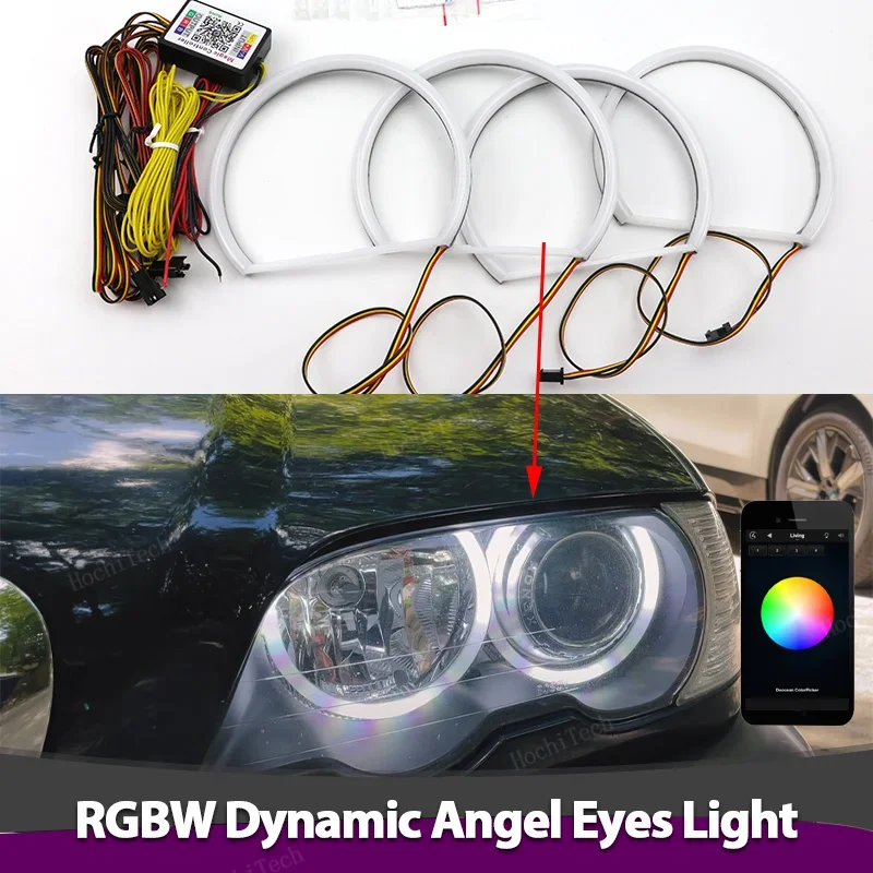 RGBW multi-color Remote Control  Ring Angel Eyes LED Headlight Ring for BMW 3 5 7 Series E46 E39 E38 Revolving Dynamic Light