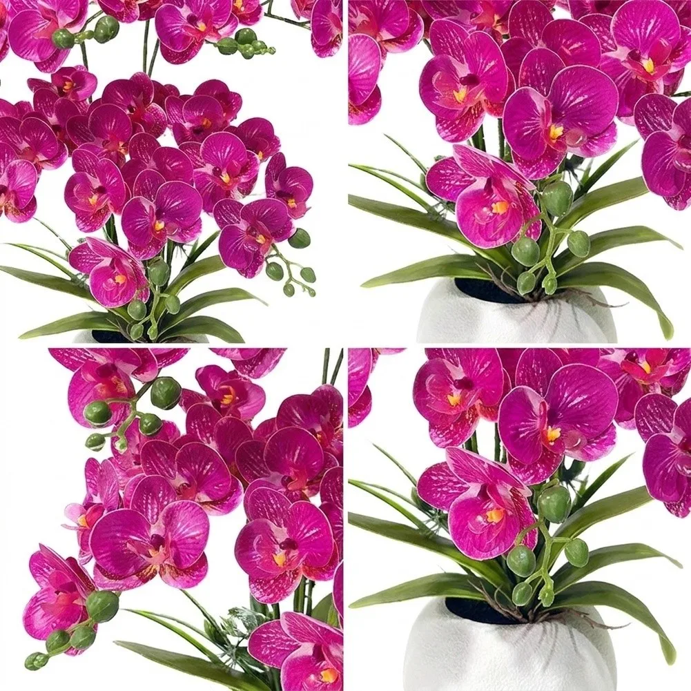 Purple Yellow White Phalaenopsis Artificial Flower Plant 50cm Flexible Glue Fake Orchid Pot For Home Wedding Party Decoration