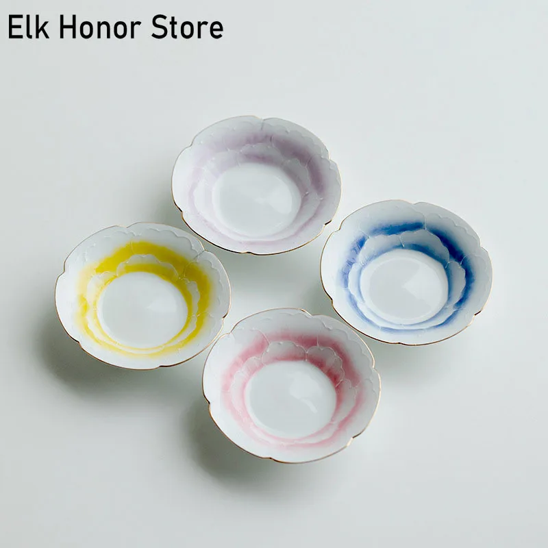 Japanese Arita Porcelain Teacup Coasters Handmade Ceramic Cup Mat Engrave Peony Heat Insulation Cup Holder Dipping Sauce Saucer