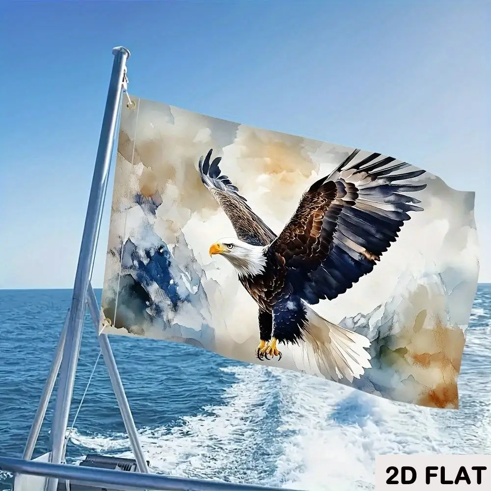 2D FLAT 1pc, Funny Flag Banner Wth Bald Eagle Soaring Over Mountain Landscape Perfect for Indoor and Outdoor, Polyester Material
