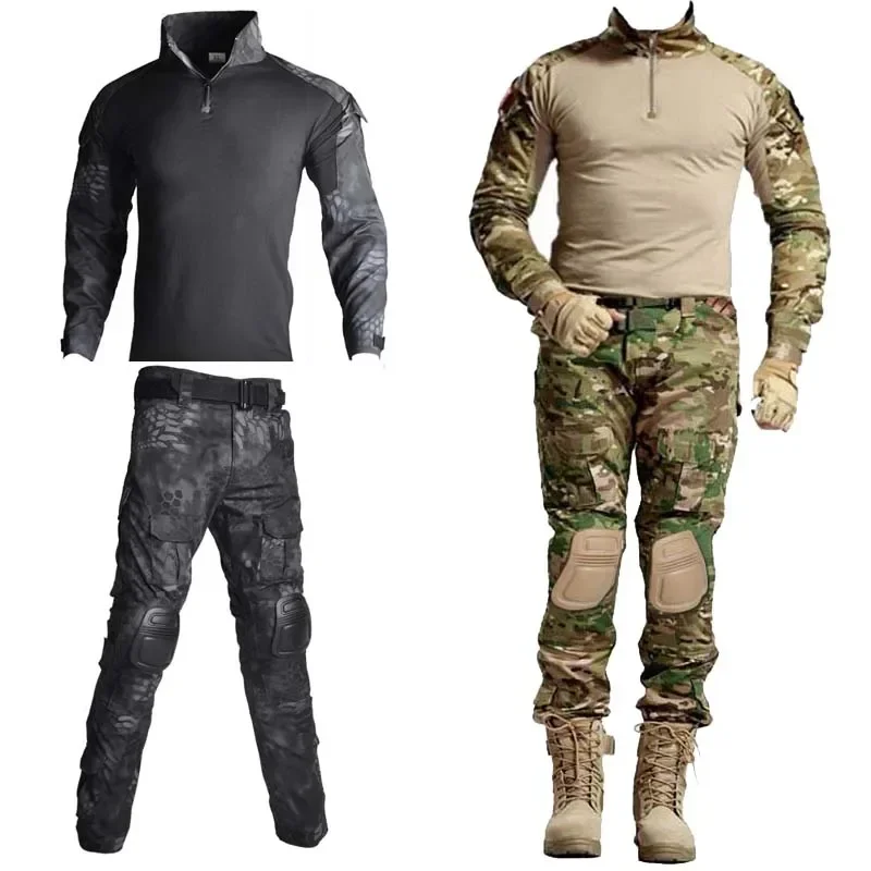 

Outdoor Tactical Pants Uniform Work Wear Clothing Airsoft Paintball Camo Combat Shirts Rapid Assault Long Sleeve Pants +Pads