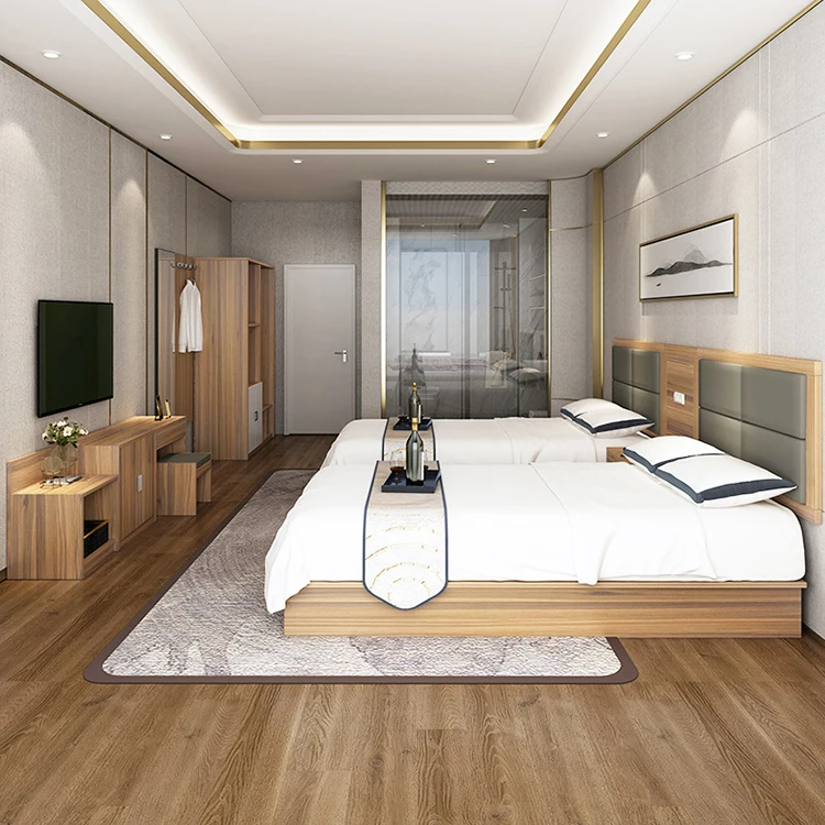 

Modern Hotel Bedroom Furniture Wooden Bed Set With Bedside Single Bed