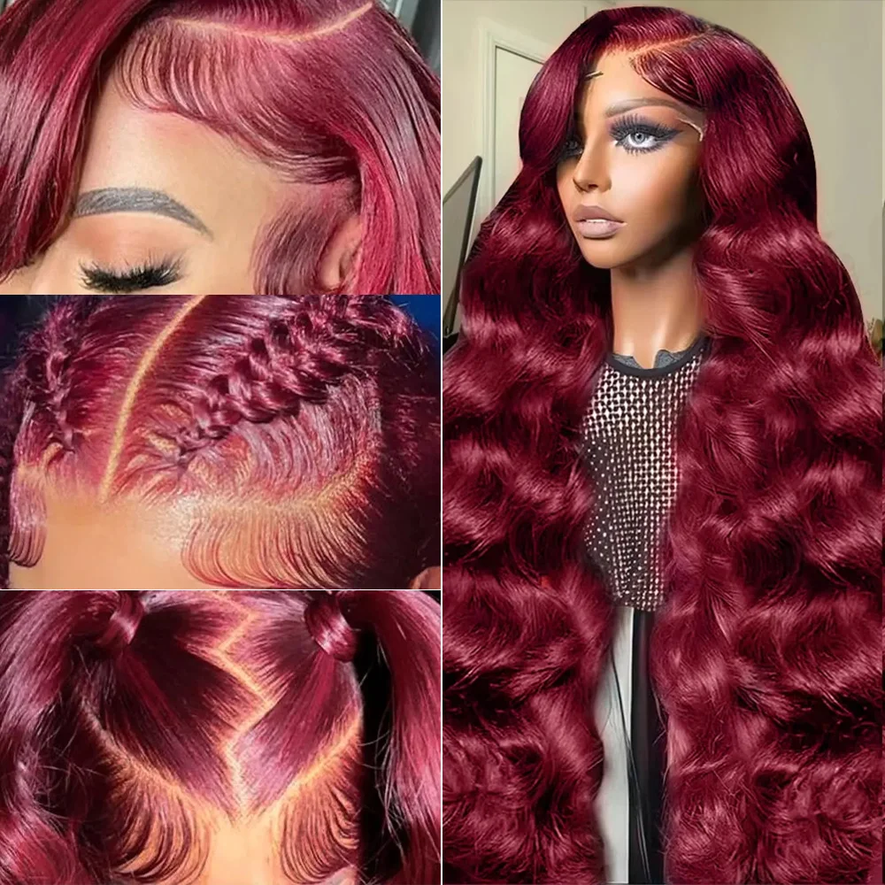 200% 밀도 바디 웨이브 버건디 99J 레이스 프론트 가발 13x4 13x6 HD 레이스 프론탈 가발 100% 인모 여성용 브라질리언 프리플럭 가발