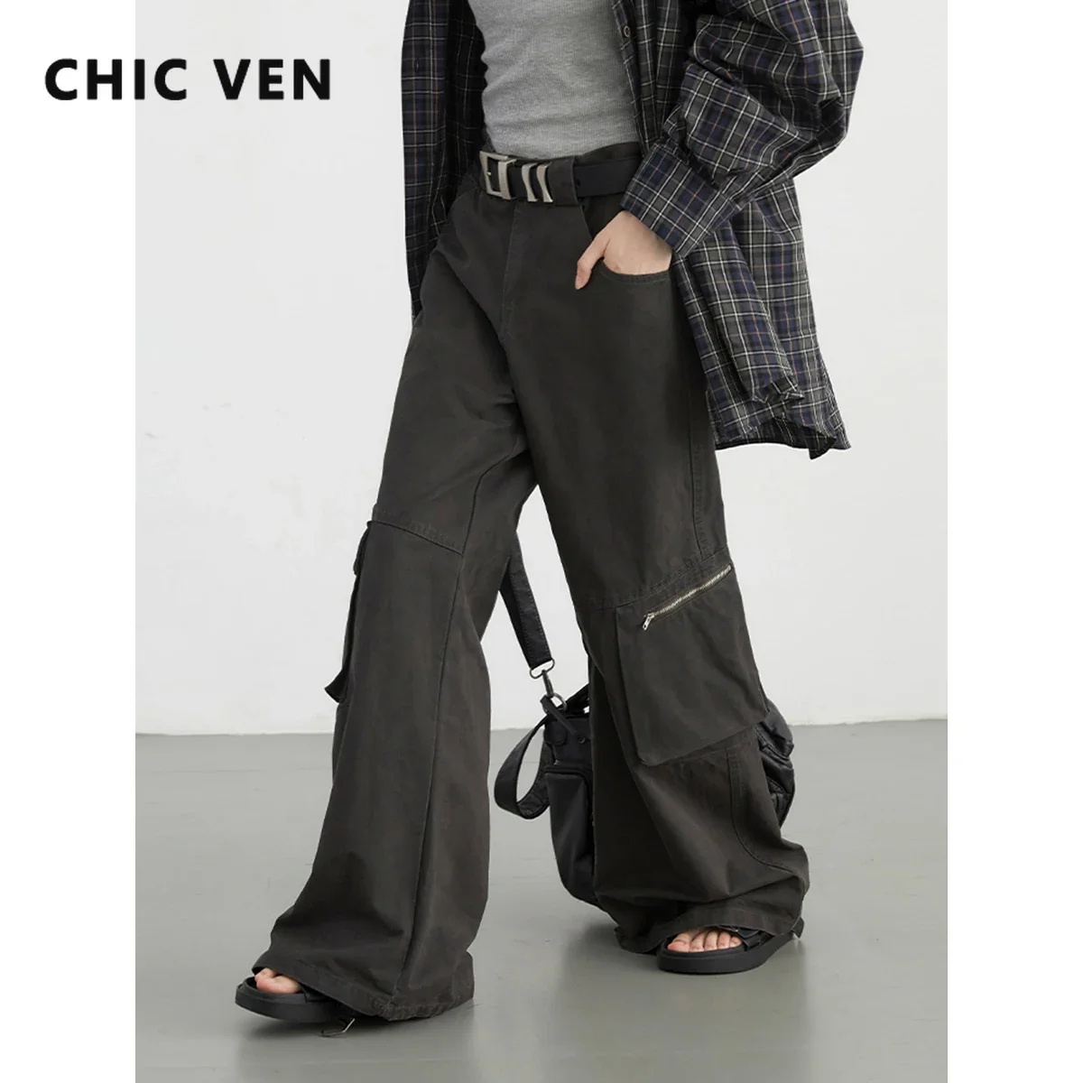 

CHIC VEN Women Pants Fashion Casual High Waisted Wide Leg Cargo Pant for Ladies Loose Trousers Streetwear Autumn New 2024