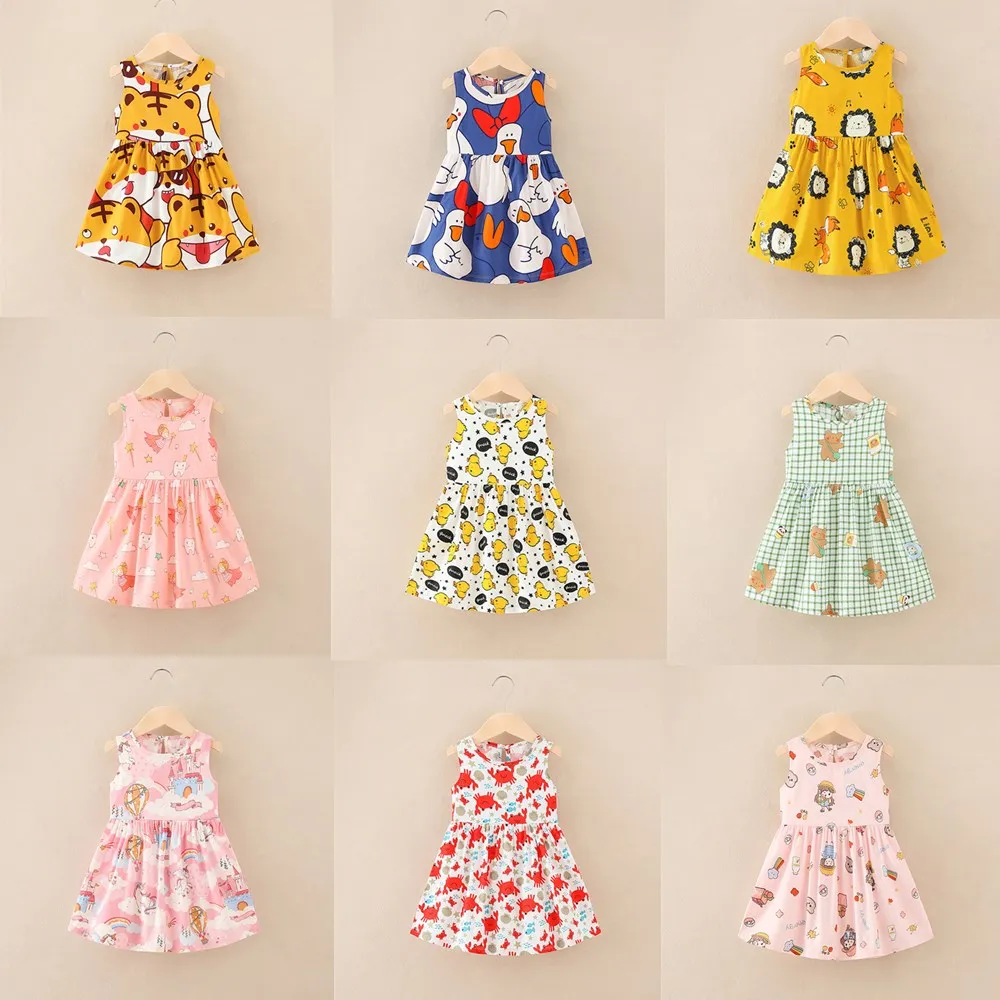 1-7 Years Baby Girls Sleeveless Flower Print Dresses Clothes Kids Summer Princess Dress Children Party Ball Pageant Dress Outfit