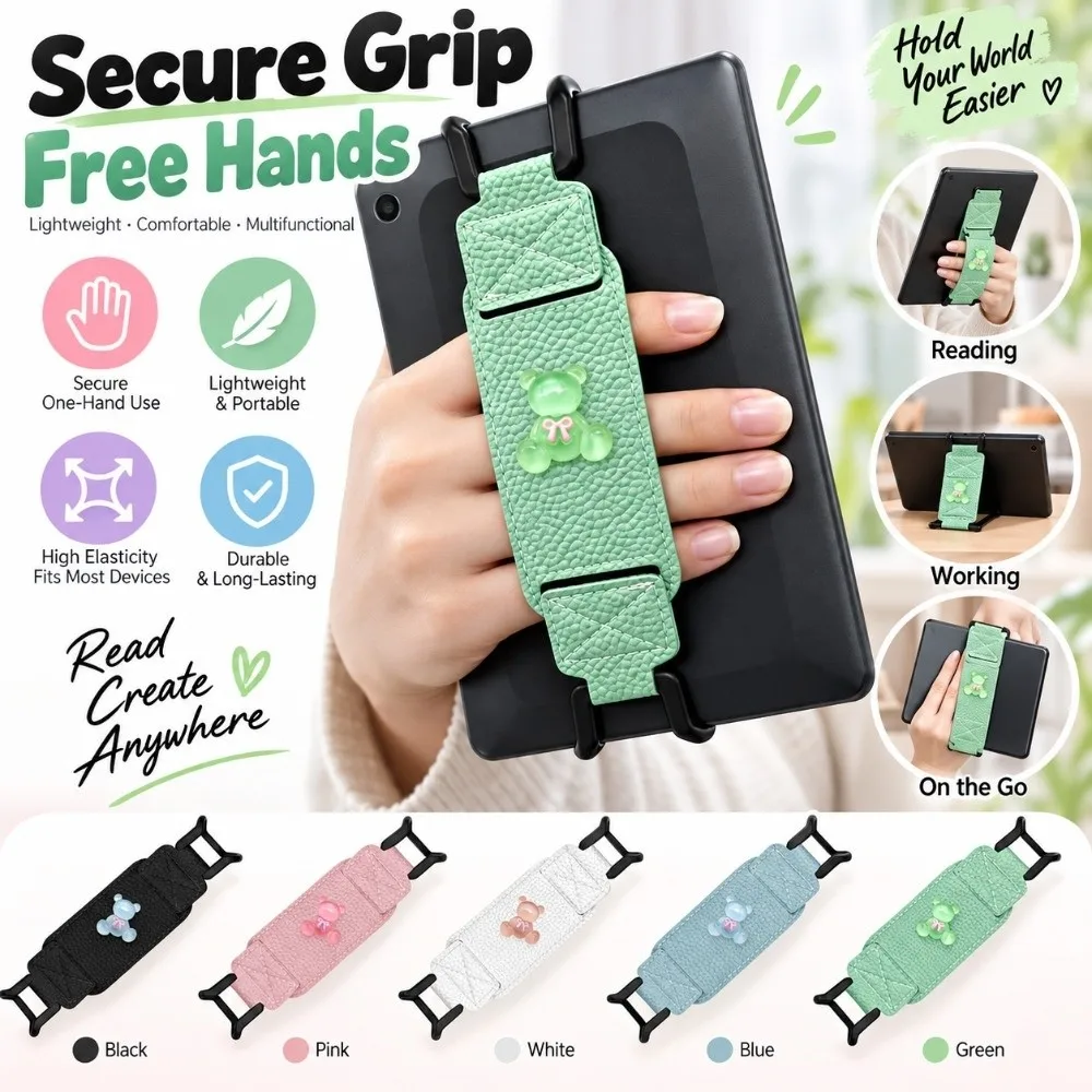 PU Leather 6-8" eReader Secure Hand Strap Versatile Anti Drop Tablet Finger Grip Holder Anti-Slip for Kindle/Kobo/Voyaga/Lenovo