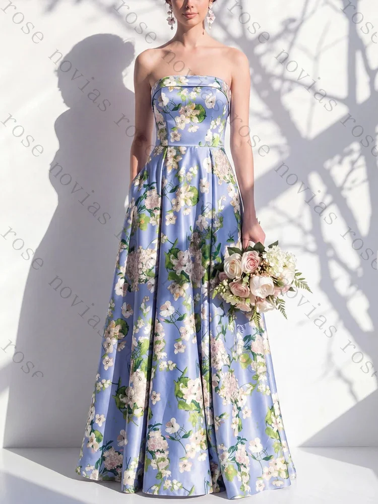 Customized Off Shoulder Sleeveless Floral A Line Bridesmaid Dresses Elegant Backless Evening Dress High Quality Prom Party Gowns