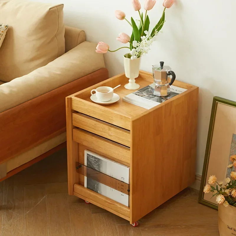 Wood Sofa Table Movable Living Room Furniture Multi-storey Storage Cabinet Bedroom Bedside Table Versatile Storage Solution