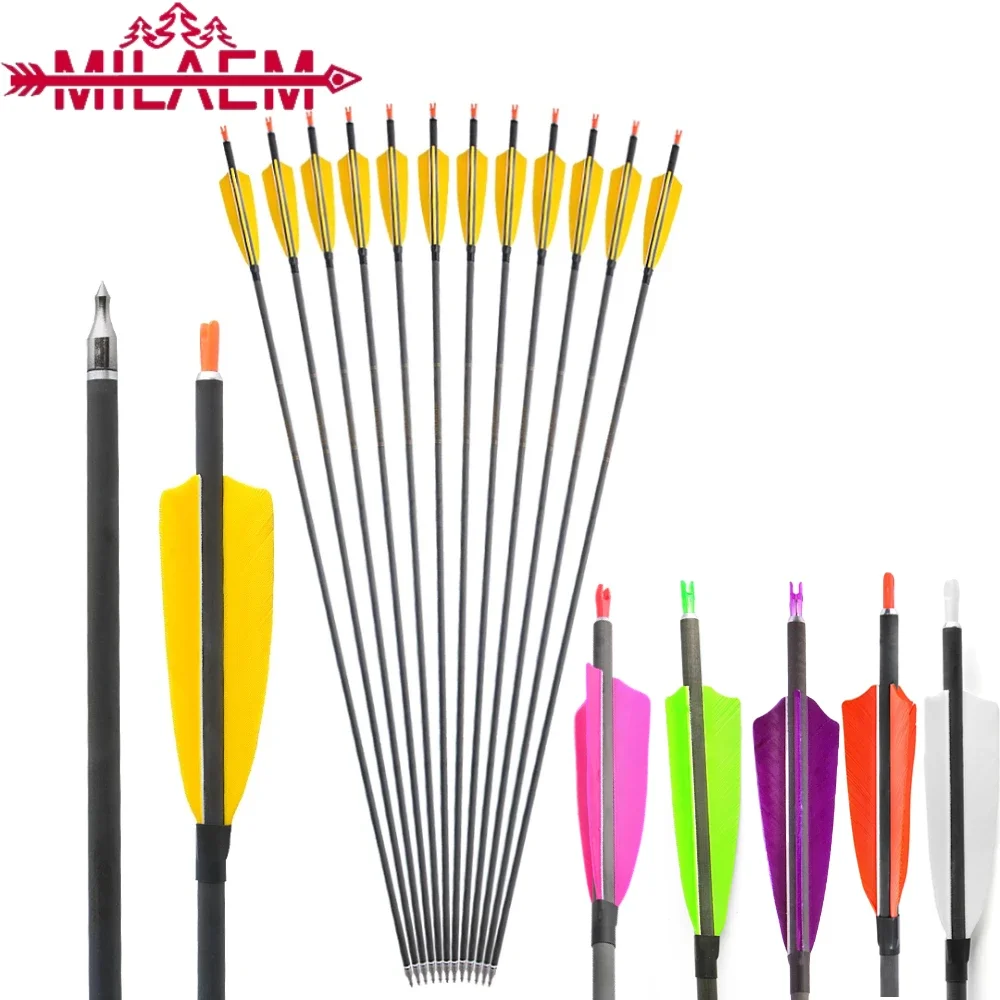 6/12pcs Carbon Arrow 35inch Spine400 Replaceable 100Grain Arrowhead with 4'' Turkey Feather Archery Hunting Shooting Accessories