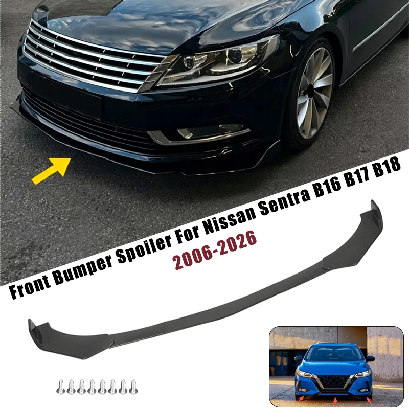Sport Front Bumper Splitter Spoiler Lip For Nissan Sentra B16 B17 B18 2006-2026 5Pcs Adjustable Sectional Car Tuning Body Kit