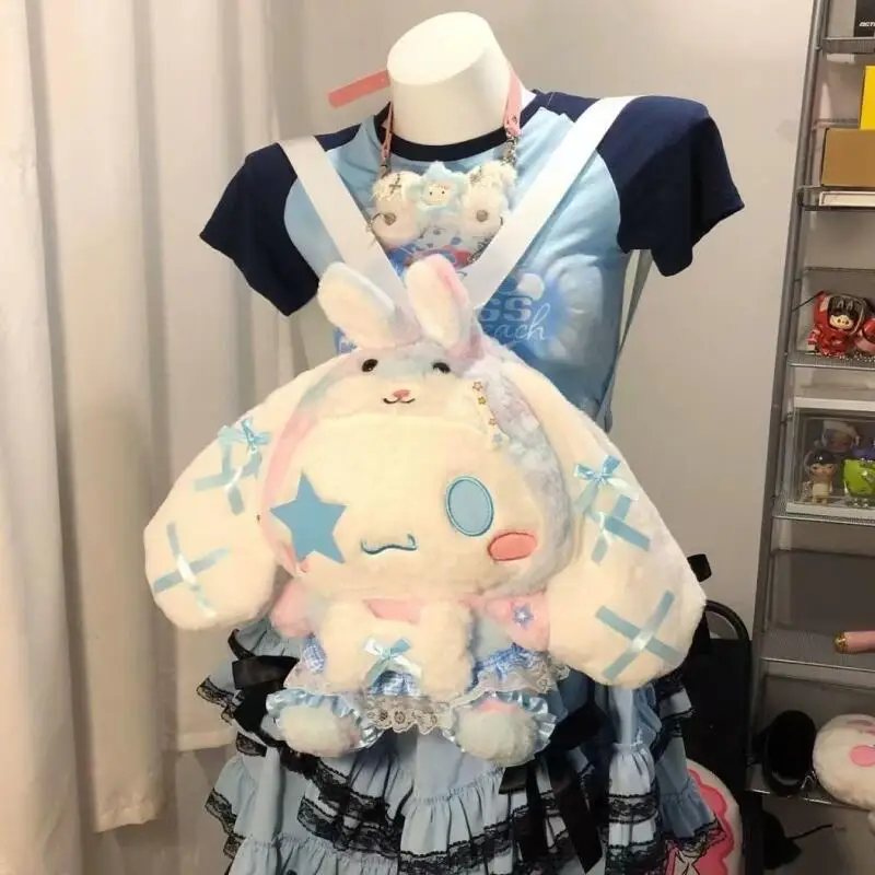 Cinnamoroll Backpack Star Satin Bow Lace Decor Kawaii Sweet Lolita Mini Shoulder Bag Cartoon Handbag for Girls Cosplay Daily Bag