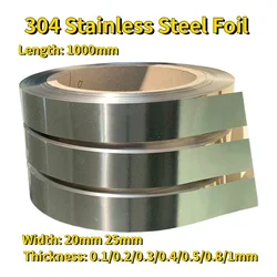 1Pcs Length 1000mm Width 20mm/25mm 304 Stainless Steel Foil Thin Tape 0.1-1mm Thick Stainless Steel Sheet Customized Service