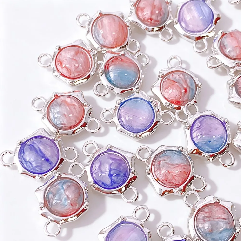 5Pcs 12x17.5mm Alloy Cat Eye Stone Halo Dyed Double Hanging Pendant Beads Connectors DIY Bracelet Necklace Jewelry Accessories