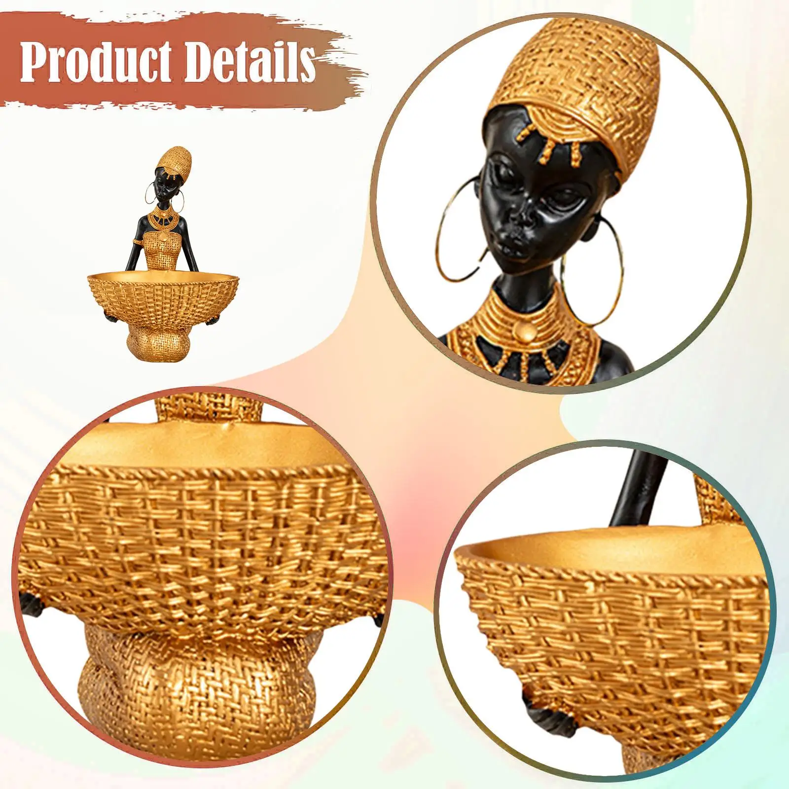 Luxury African Woman Statue Resin Tray Modern Decorative Figurine Desk Ornament for Office Entryway Shelf Bedroom Room Decor - view 5