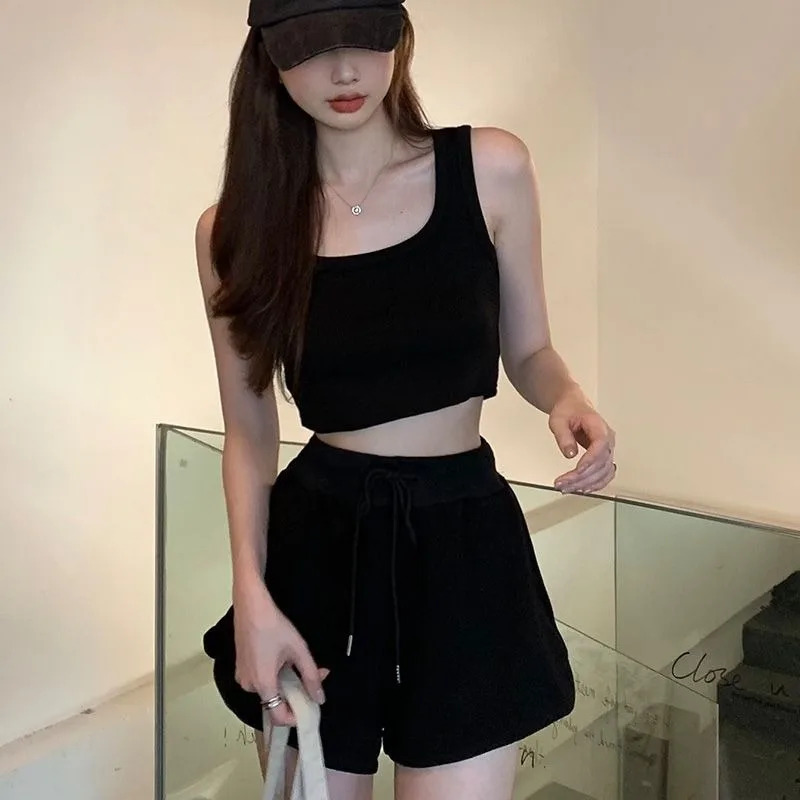 Verão novo conjunto feminino sexy roupa casual moda confortável e versátil terno esportivo suspensórios