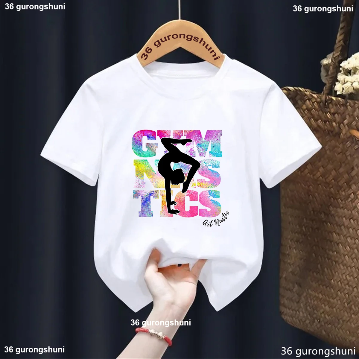 Newly Watercolor Gymnastics Graphic Printed Tshirt Girls Kawaii Kids Clothes Summer Harajuku Casual Short Sleeve T-Shirt Tops