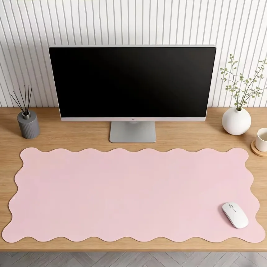 Advanced Solid Color Wave Shape Minimalist Leather Mouse Pad Office Desk Decoration Waterproof And Anti Slip Student Dormitory