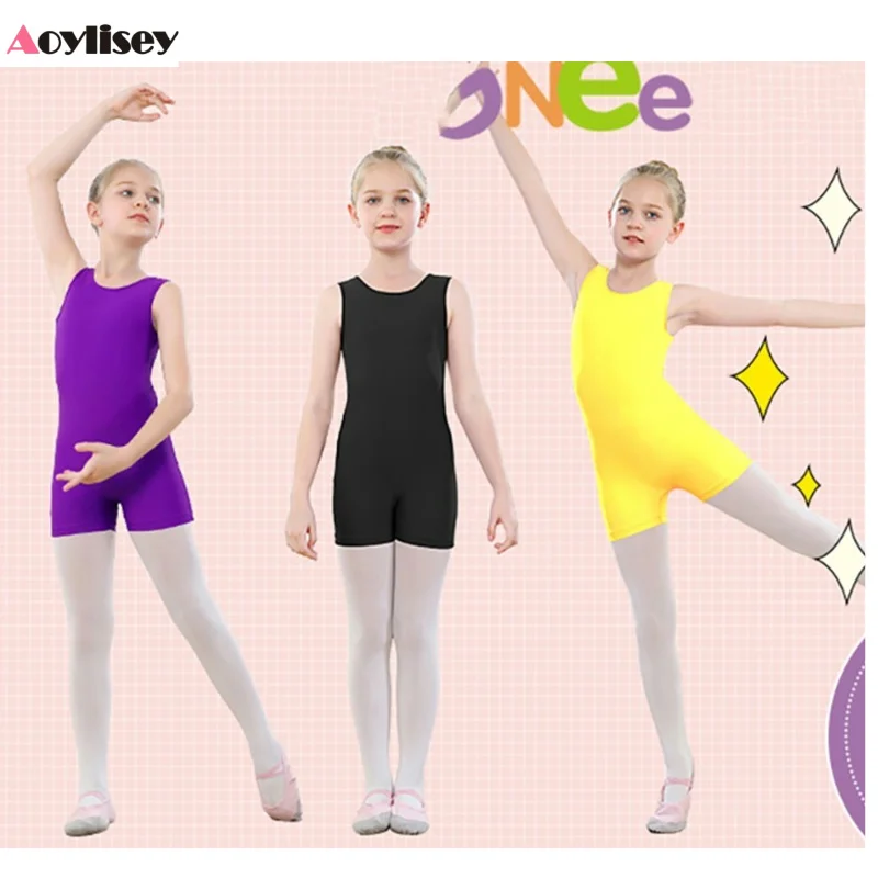 Kids Girls Ballet Leotards Gymnastics Costume Long Sleeve Solid Color Dance Leotard Bodysuit Ballet Dress Dance Training Wear