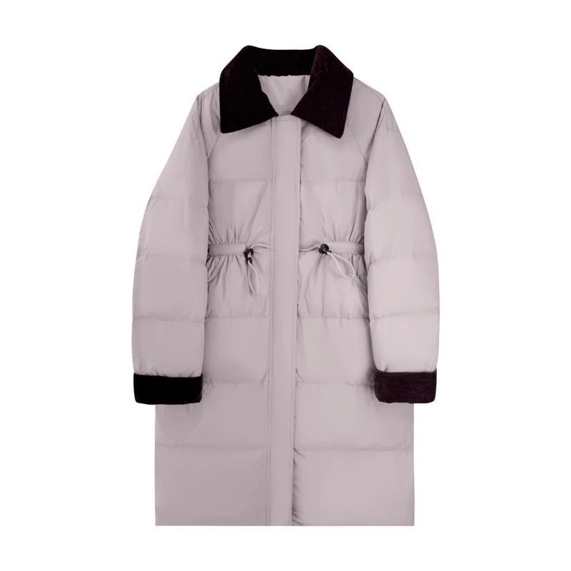 Doudoune longue en velours côtelé pour femme, manteau à revers, amincissant, épais, polyvalent, tendance, automne et hiver