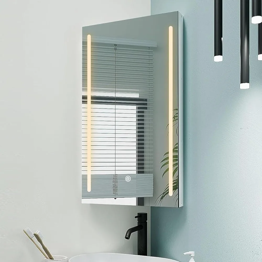 

Corner Medicine Cabinet Mirror with Lights,Lighted Medicine Cabinet with Mirror,Led Mirror Cabinet for Bathroom