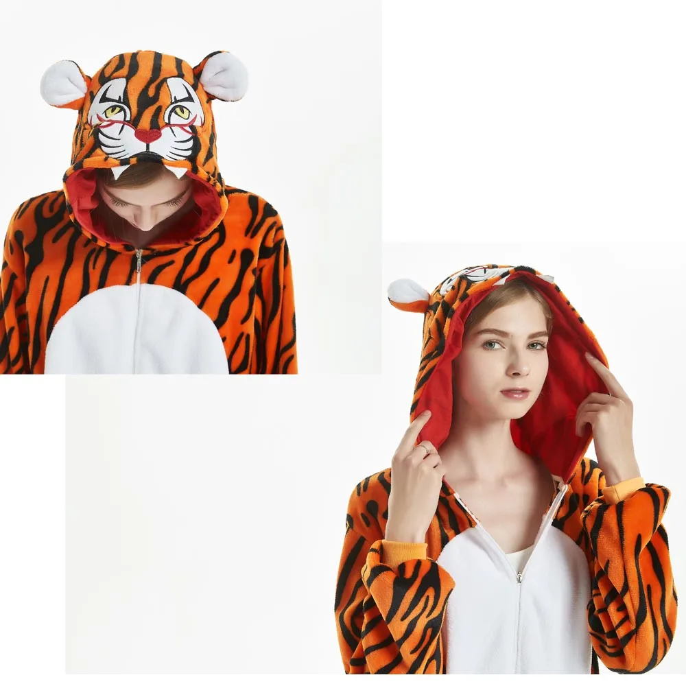 150-195cm Soft Warm Winter Sleep Jumpsuit for Men Women Animal Onesie Brown Kigurumi Tiger Pijama Cosplay Adult One Piece Pyjama