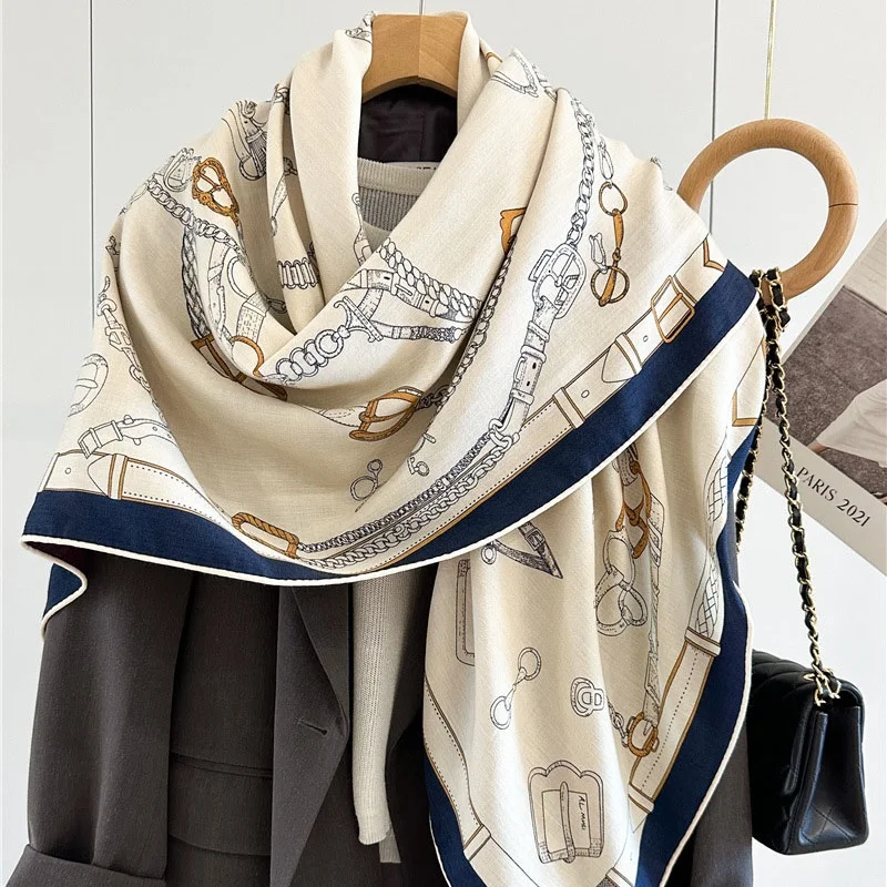 

Womens Winter Wool Blanket Scarf Shawl 2024 Double Sided Printing Ladies Winter Warm Scarves Wraps Poncho 135x135CM