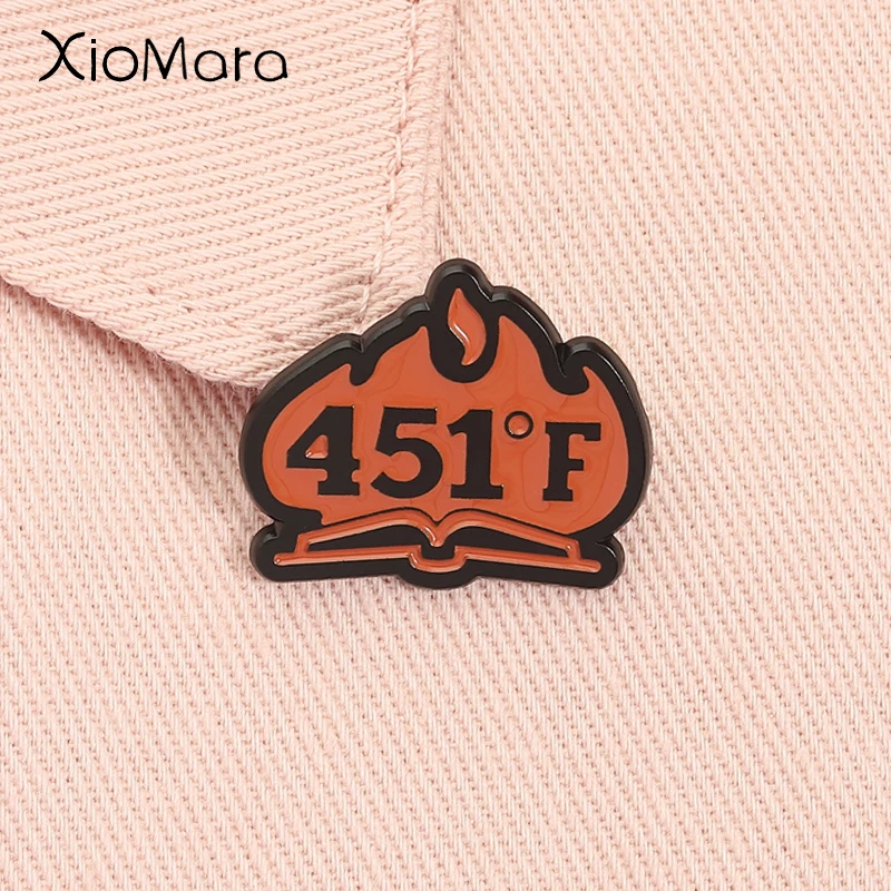 Fahrenheit 451 Book Enamel Pin Science Fiction Novel Ray Bradbury Masterpiece Brooch Lapel Badge Jewelry Gift for Friends