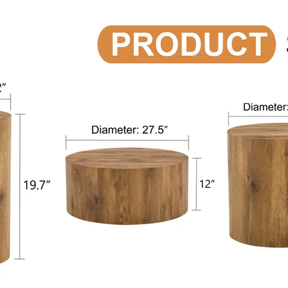 Tavolini cilindrici in MDF Set di 3 tavolini con accenti impilabili con motivo a venature del legno Mobili da soggiorno moderni e minimalisti