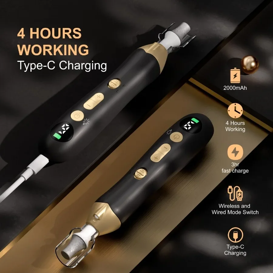 Kit de broca elétrica sem fio recarregável para lixa de unhas com velocidade variável de 9 velocidades para unhas em pó de imersão em gel acrílico portátil e