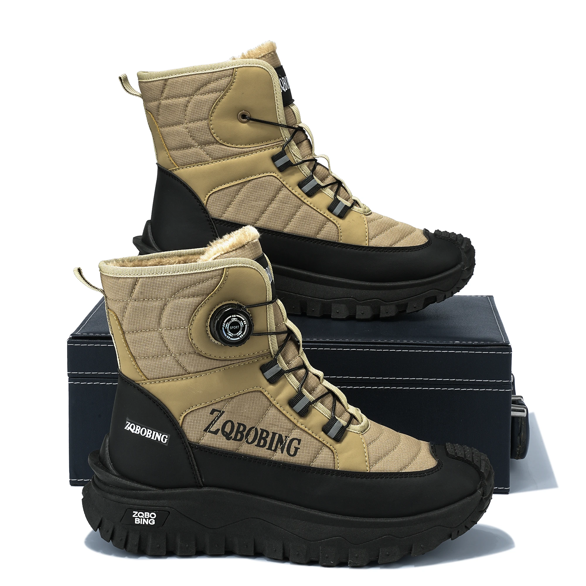 Winterfleece-gefütterte warme High-Top-Herrenstiefel, vielseitige Herrenstiefel im koreanischen Stil, verdickte leichte Baumwollschuhe, trendige Outdoor-Schneestiefel. – Detail 3