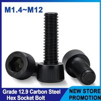 DIN912 Carbon Steel Hex Socket Bolt M1.4 M1.6 M2 M2.5 M3 M4 M5 M6 M8 M10 M12 Black Grade 12.9 Hexagonal Machine Metal Screws
