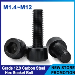 DIN912 Carbon Steel Hex Socket Bolt M1.4 M1.6 M2 M2.5 M3 M4 M5 M6 M8 M10 M12 Black Grade 12.9 Hexagonal Machine Metal Screws