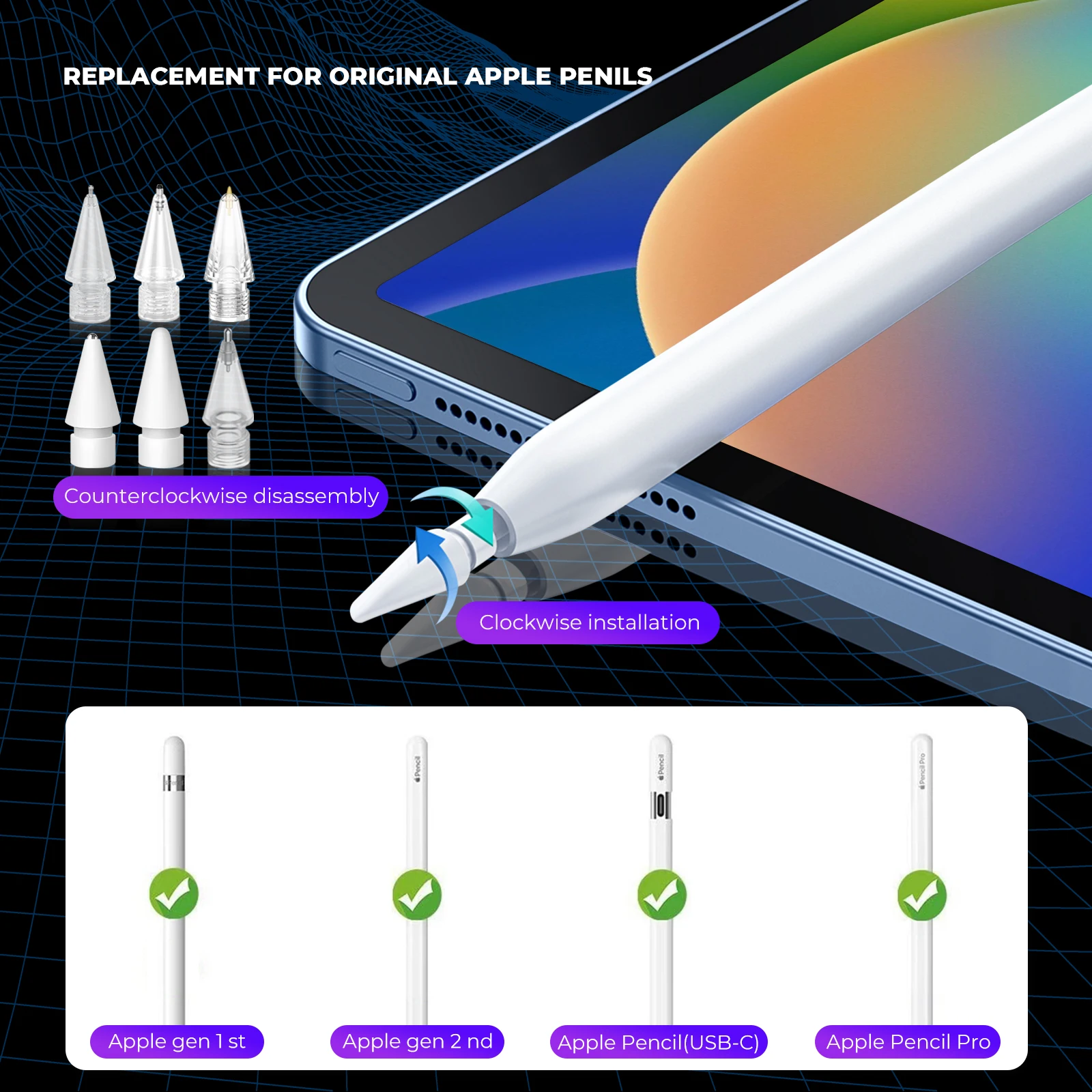 Upgraded Apple Pencil Tips With Storage Case， Apple Pencil Accessories for Apple Pencil Pro/2nd Gen/1st Gen/USB-C