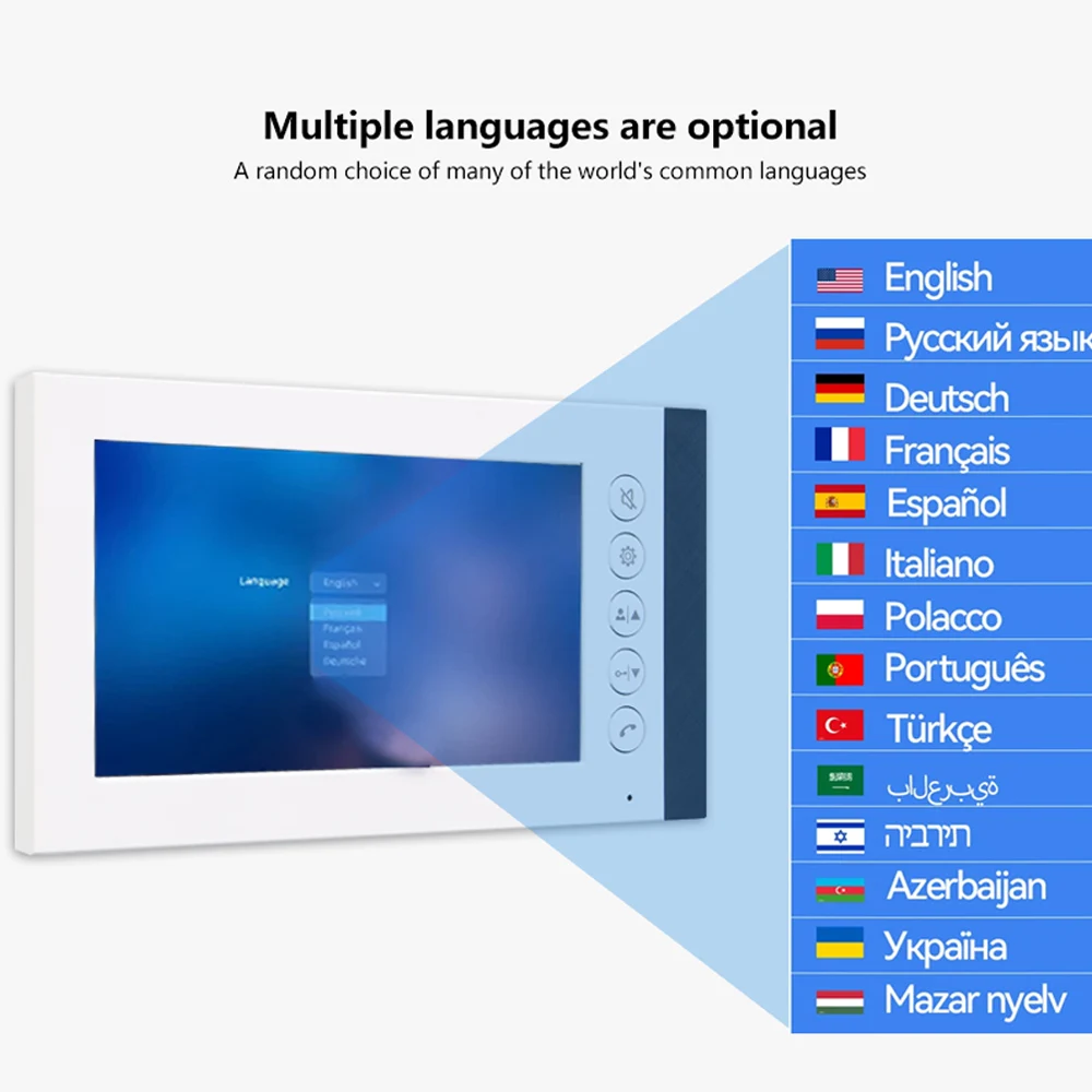 نظام انتركوم جرس الباب للرؤية الليلية ، هاتف باب الفيديو ، متعدد اللغات ، تصنيع المعدات الأصلية ، تصنيع المعدات الأصلية ، شاشة 7 بوصة عالية الدقة ، تصنيع المعدات الأصلية