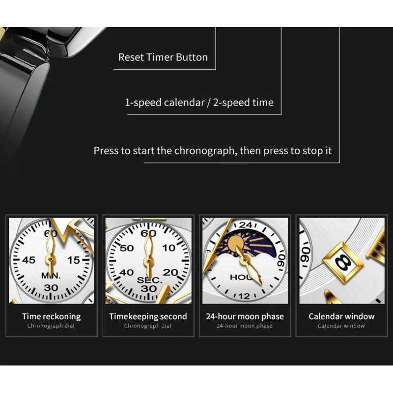 OLEVS Men Watch Brand Business Stainless Steel Date Chronograph Luxury Waterproof Moonphase Men Quartz Watch Reloj Hombre 3675