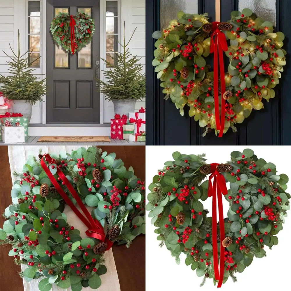 

Рождественский венок из 24 красных ягод и сосновых шишек с огнями, искусственный декор для улицы/в помещении