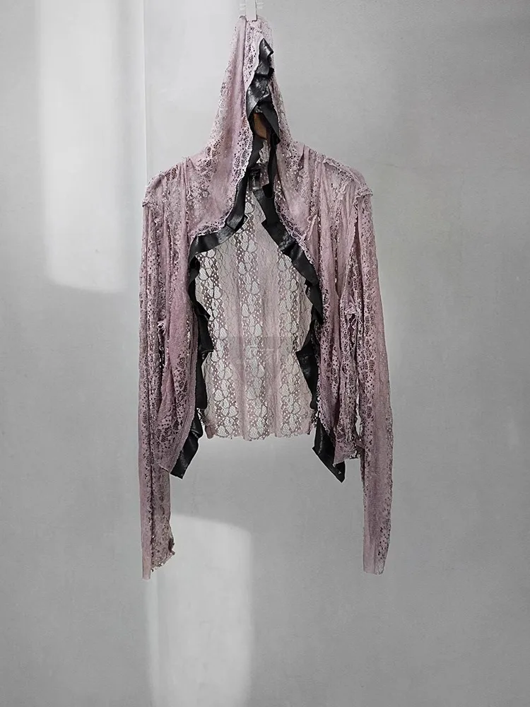 

Niche Waste Soil Dark Rock Lace Casual Short Cardigan Coat Hollow Texture Dirty Wash