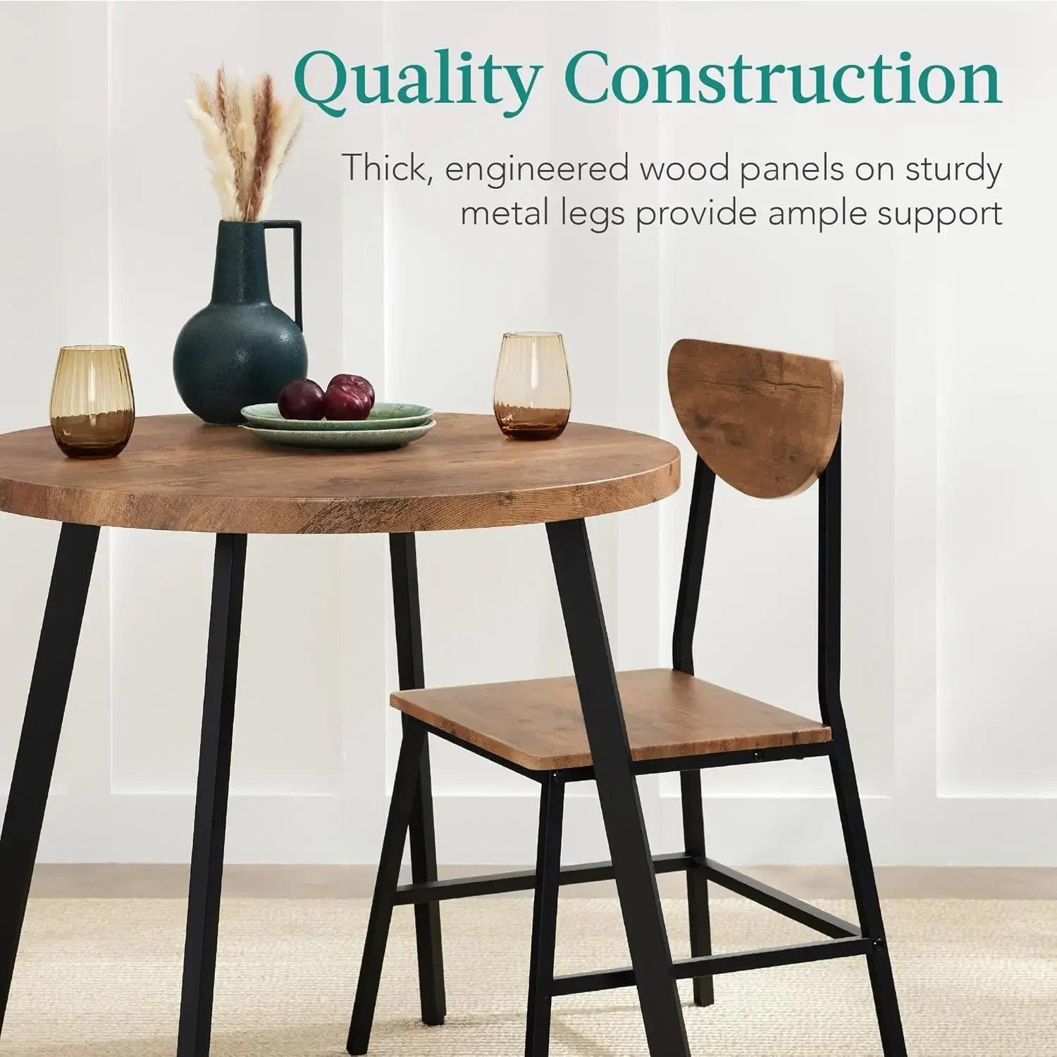 Choice Products 3-Piece Mid-Century Modern Round Dining Set, Space Saving Dinette for Kitchen, Dining Room, Small Space w/Metal