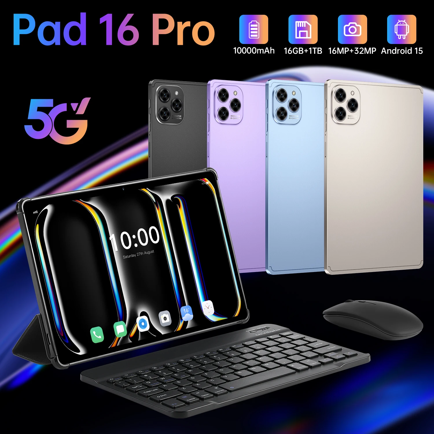 

2026 Global Original Pad 16 Pro New Tablet Snapdragon 8 Gen3 10.1inch Android 15 16GB+1TB 10000mAh 5G Dual Card WiFi GPS Tab