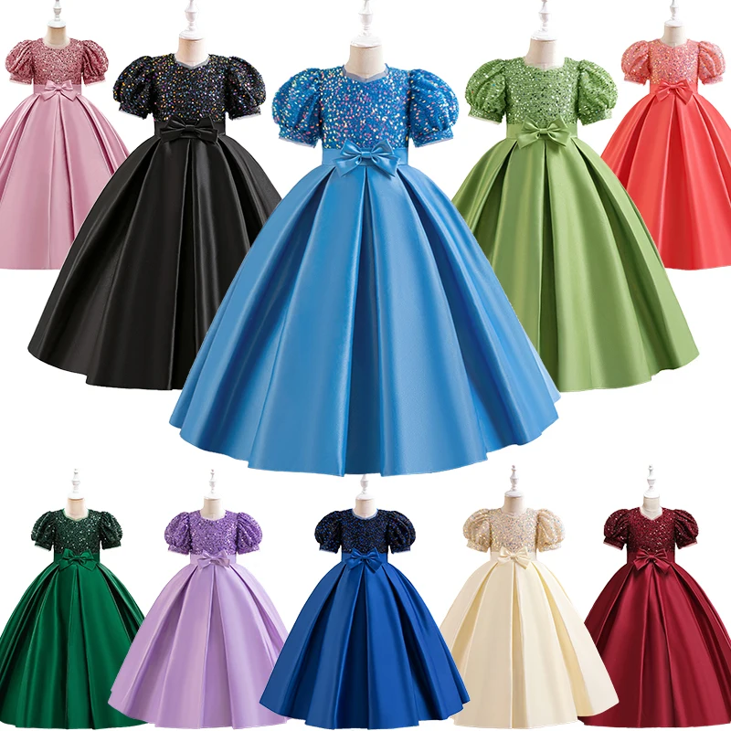 

Formal Children Long Elegant Girls Party Dresses Kids Princess Birthday Wedding Bridesmaid Evening Prom Communion Pleated Gown