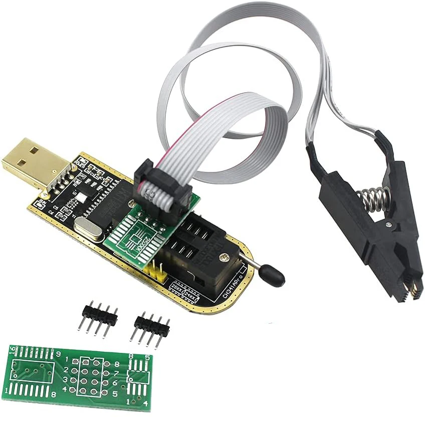 SOIC8 SOP8 Chip Flash IC Clips de prueba adaptador de enchufe programador BIOS + CH341A 24 25 Series para EEPROM Flash BIOS programador USB M