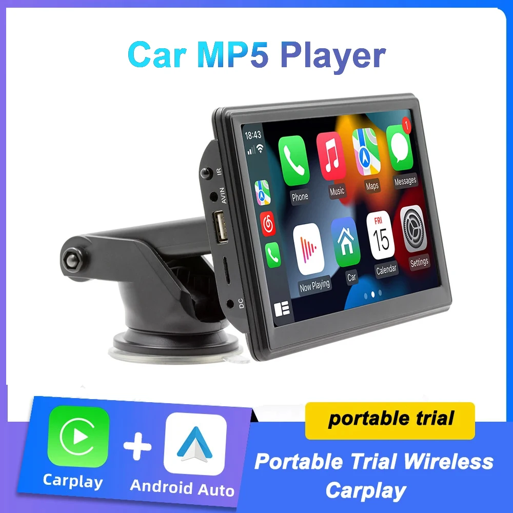 7 Inch Portable Multimedia Central Support Wireless Carplay And Wireless Android Auto Touch Screen Sun Visor SD CARD and AUX