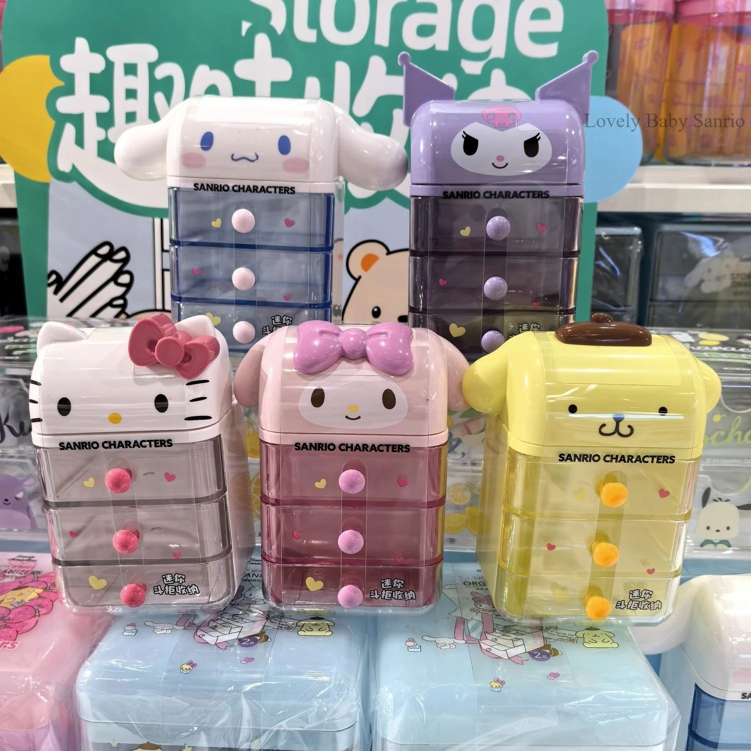 Anime Sanrio HelloKitty Melody Cinnamoroll Mini Drawer Storage Cabinet Desktop Small Drawer Box For Jewelry Hair Accessories
