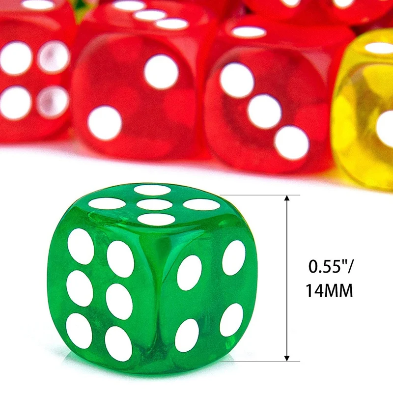 50Pack 14MM Translucent&Solid 6-Sided Game Dice For Board Games,Activity,Casino Theme,Teaching Math-AD13